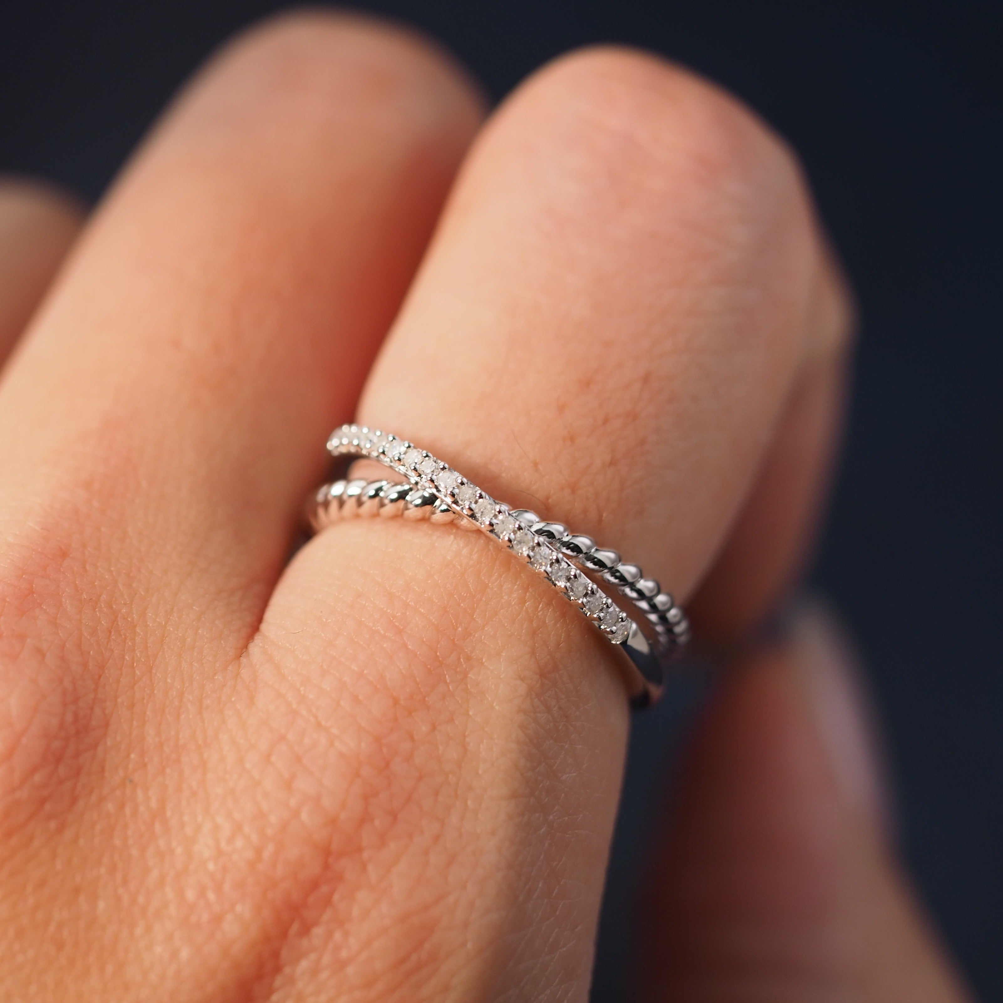 Silver Cross Twisted Diamond Band Ring