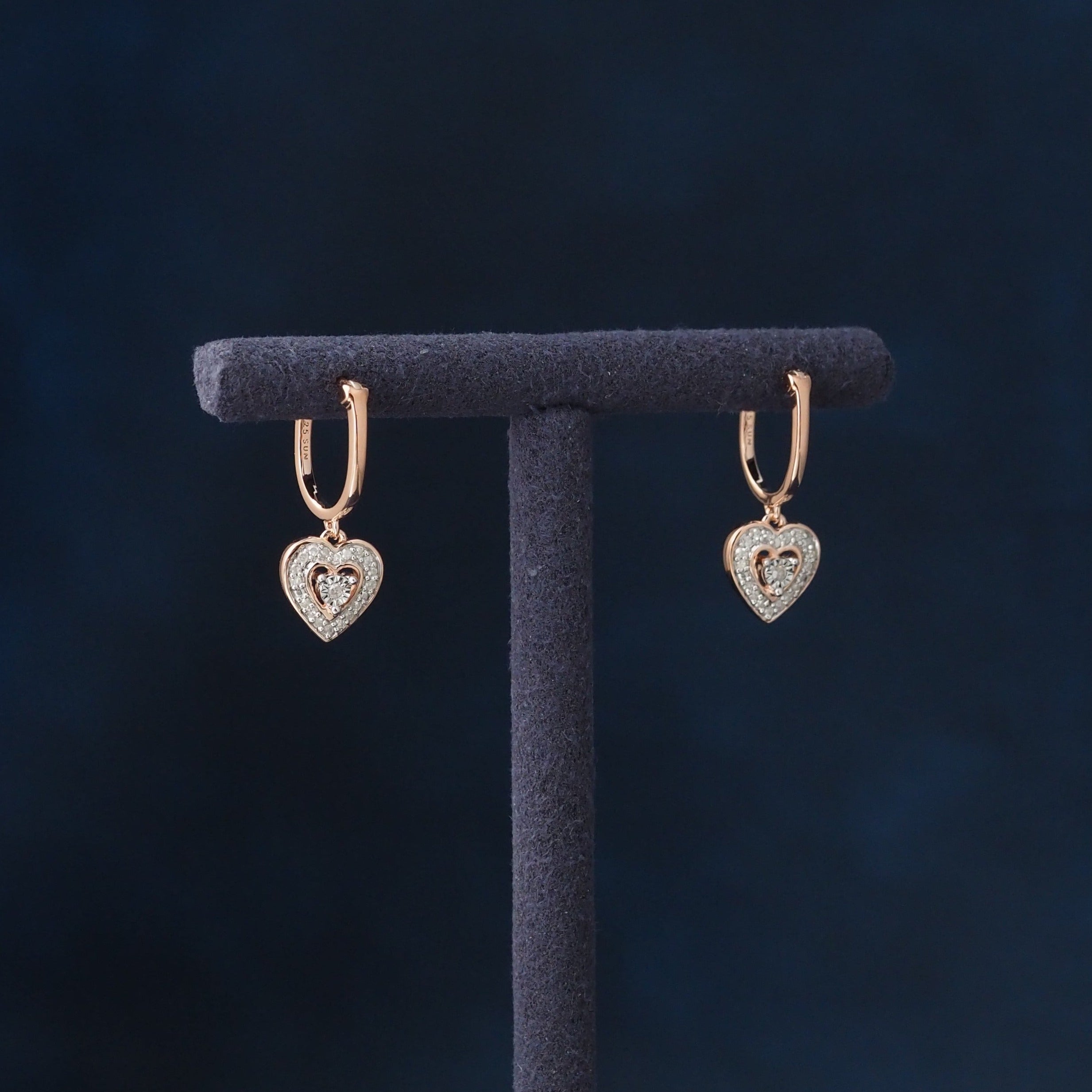 Silver Heart Hoop Dangling Diamond Earrings