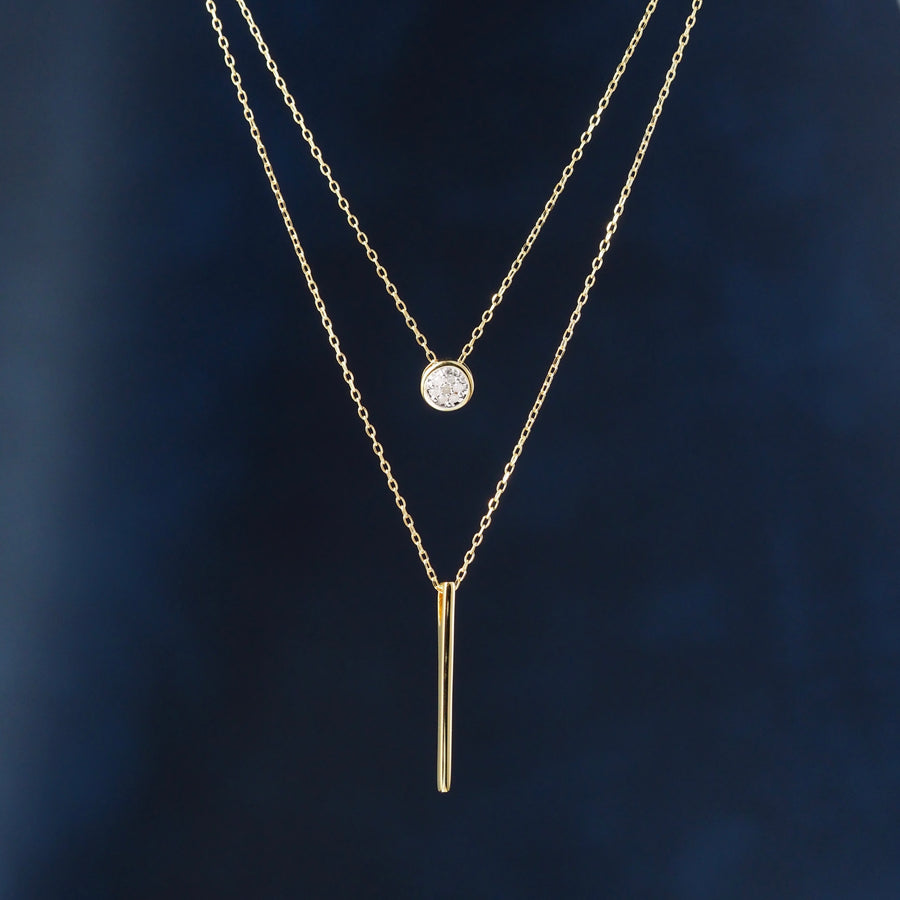 Silver Double Chain Diamond Necklace