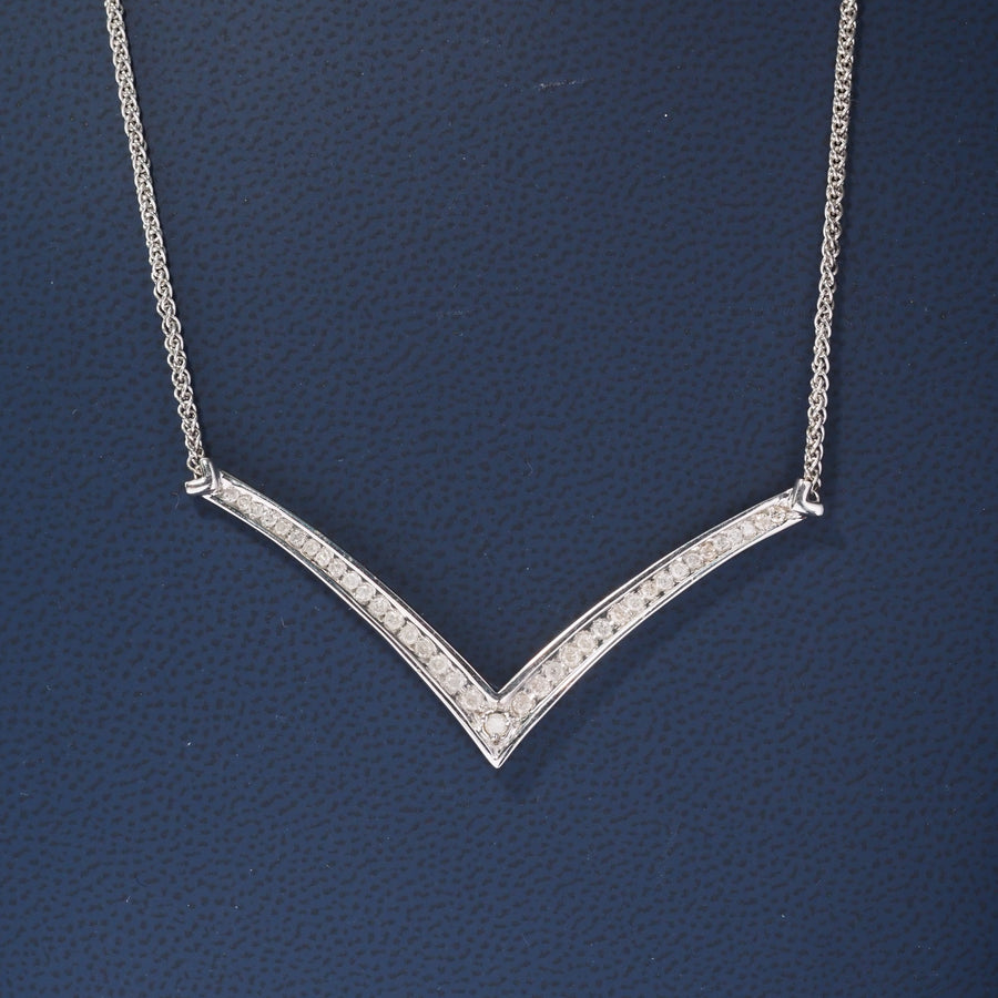 925 Silver V Shape Diamond Necklace