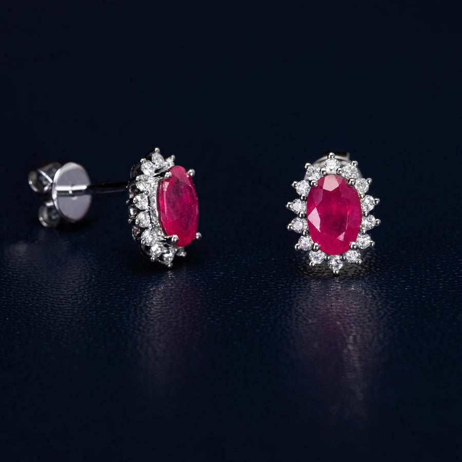 18 Karat White Gold Red Ruby and Diamond Earrings