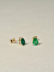 14 Karat Yellow Gold Natural Emerald Pear Shape Stud Earrings