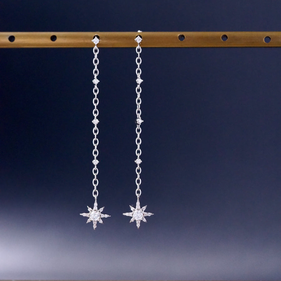 Silver Drop Scattered Star Earrings