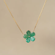 14 Karat Yellow Gold Green Emerald Flower Necklace