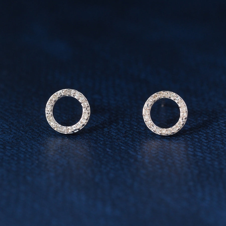 Silver Dainty Circle Diamond Earrings