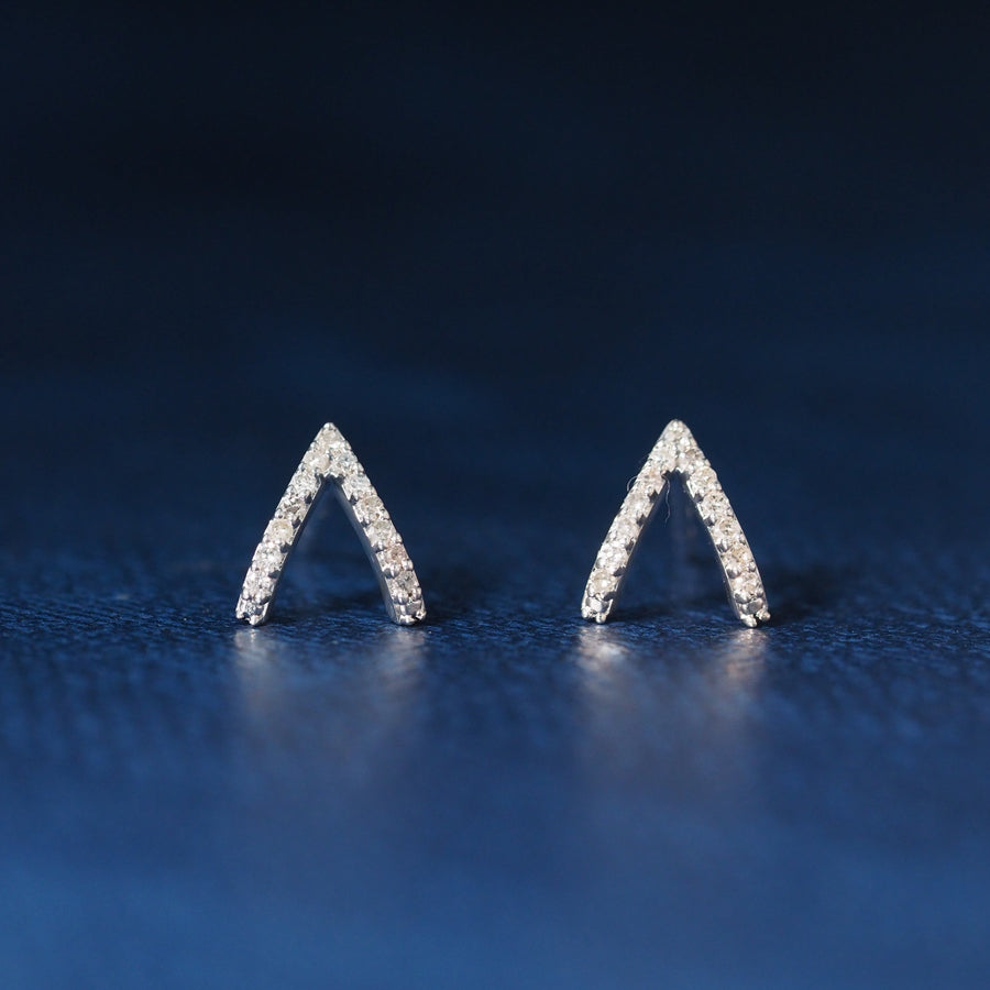 Silver Upside Down "V" Diamond Stud Earrings