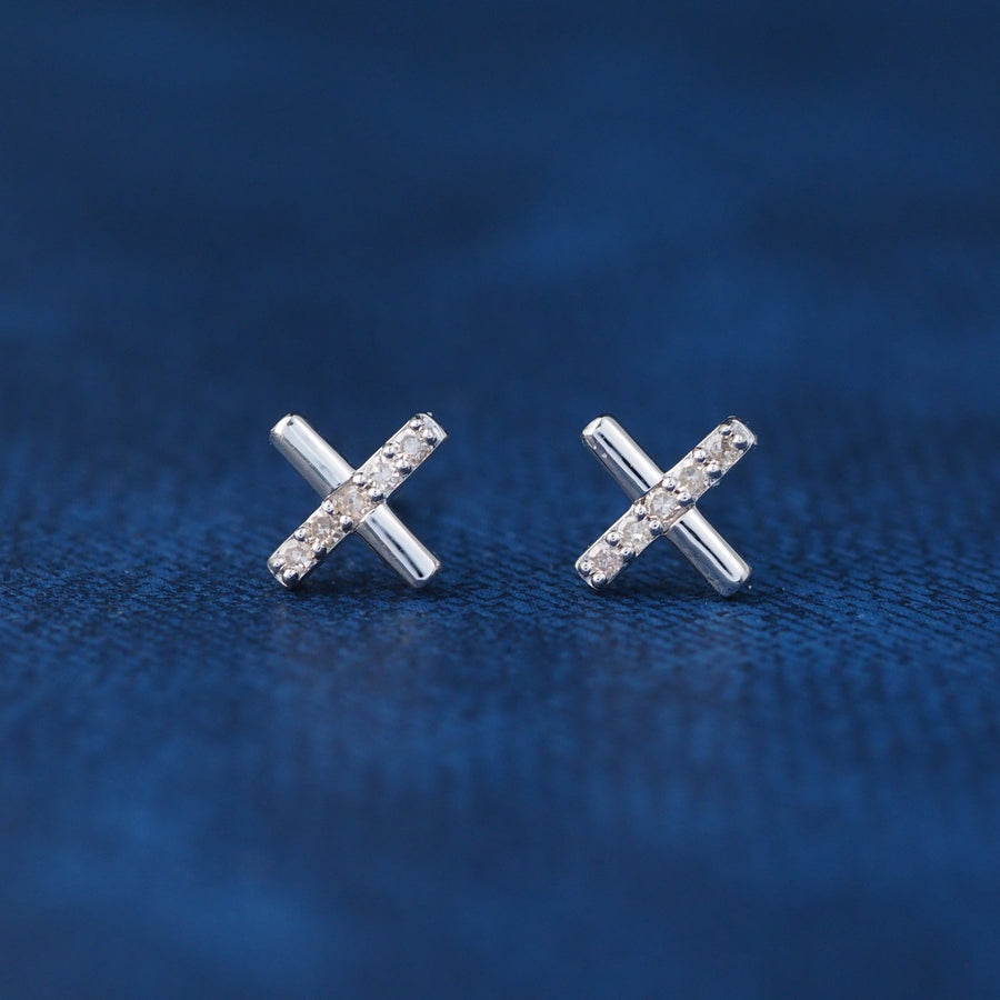 Silver Cross Diamond Stud Earrings