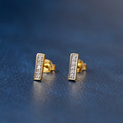 Silver Bar Diamond Stud Earrings