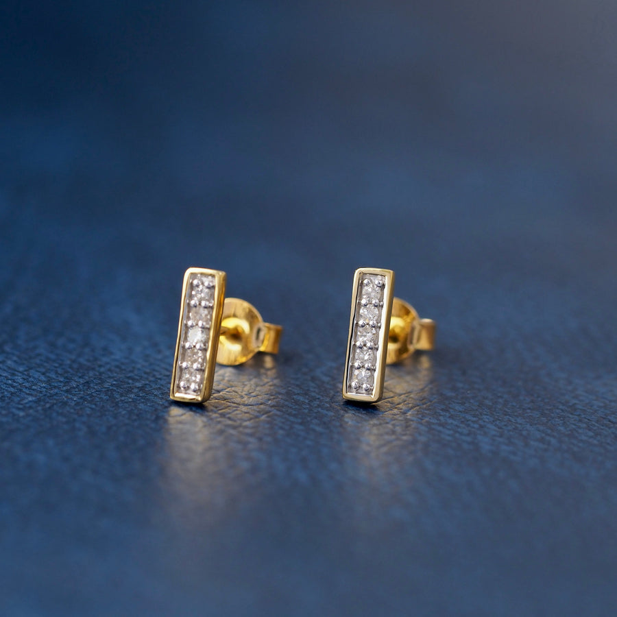 Silver Bar Diamond Stud Earrings