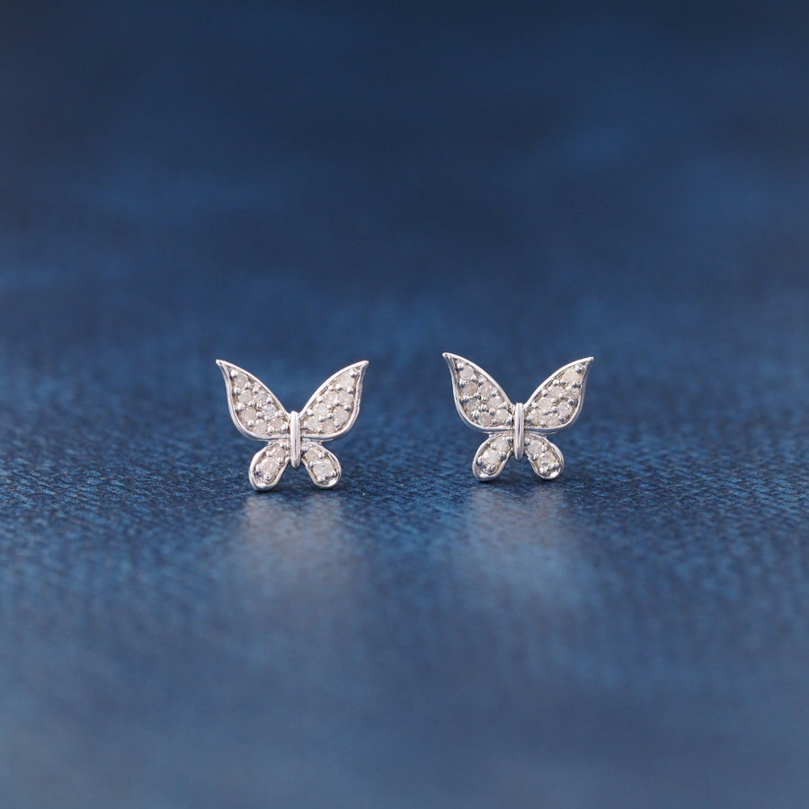 Silver Butterfly Diamond Earrings