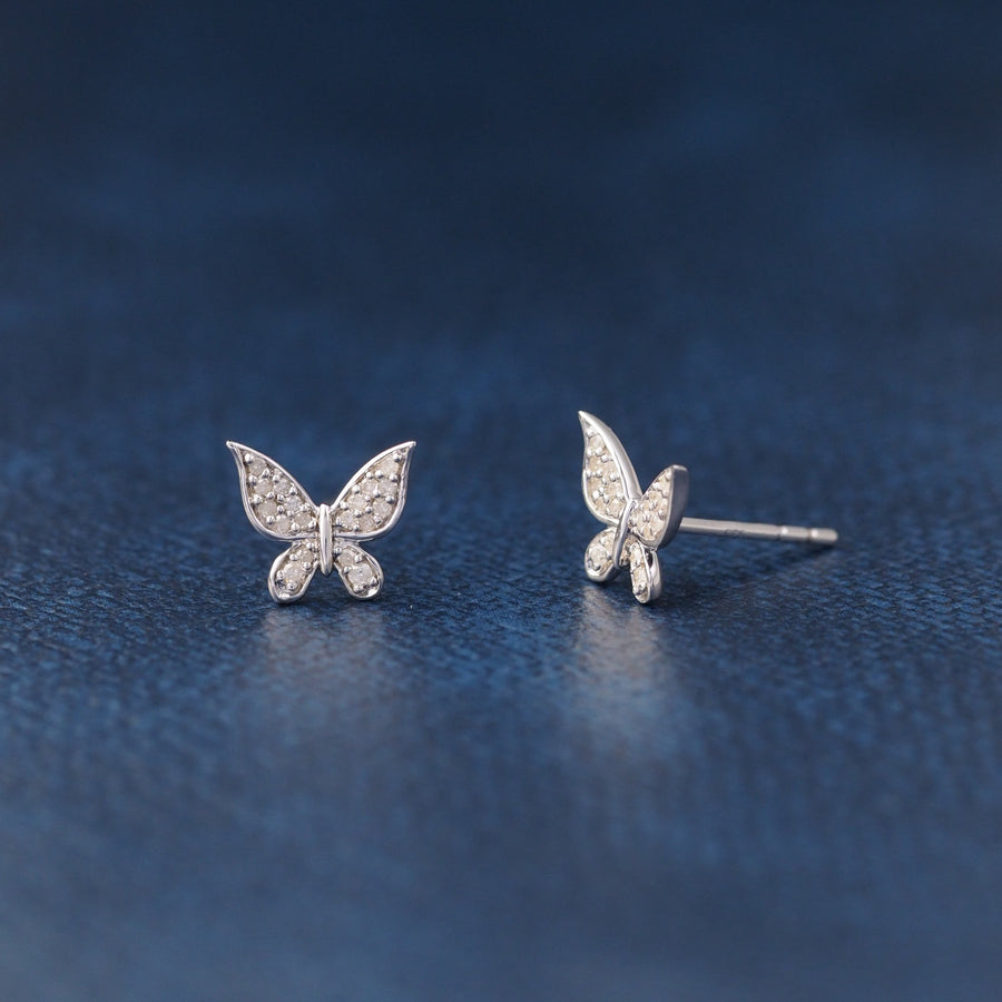 Silver Butterfly Diamond Earrings