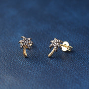 Silver Diamond Palm Tree Stud Earrings