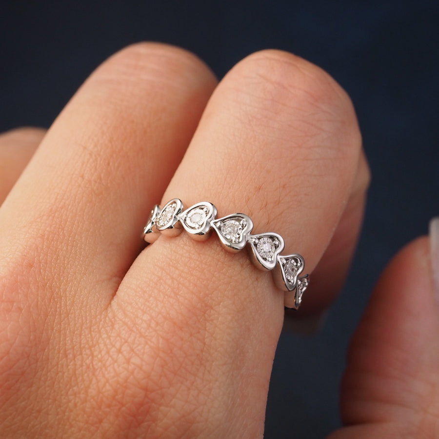 Silver Diamond Heart Band Ring