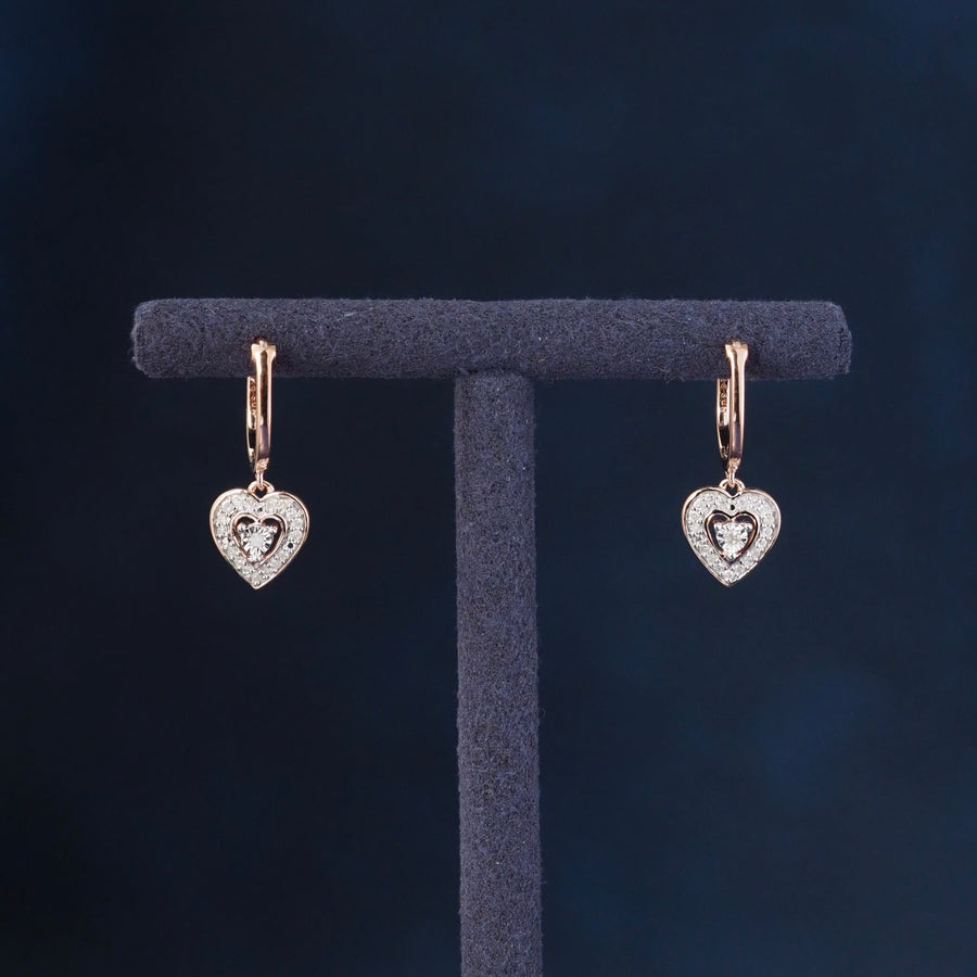 Silver Heart Hoop Dangling Diamond Earrings