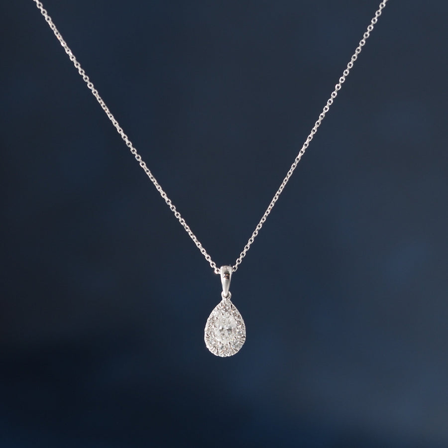 Pear Shape with Halo Lab Grown Diamond Necklace