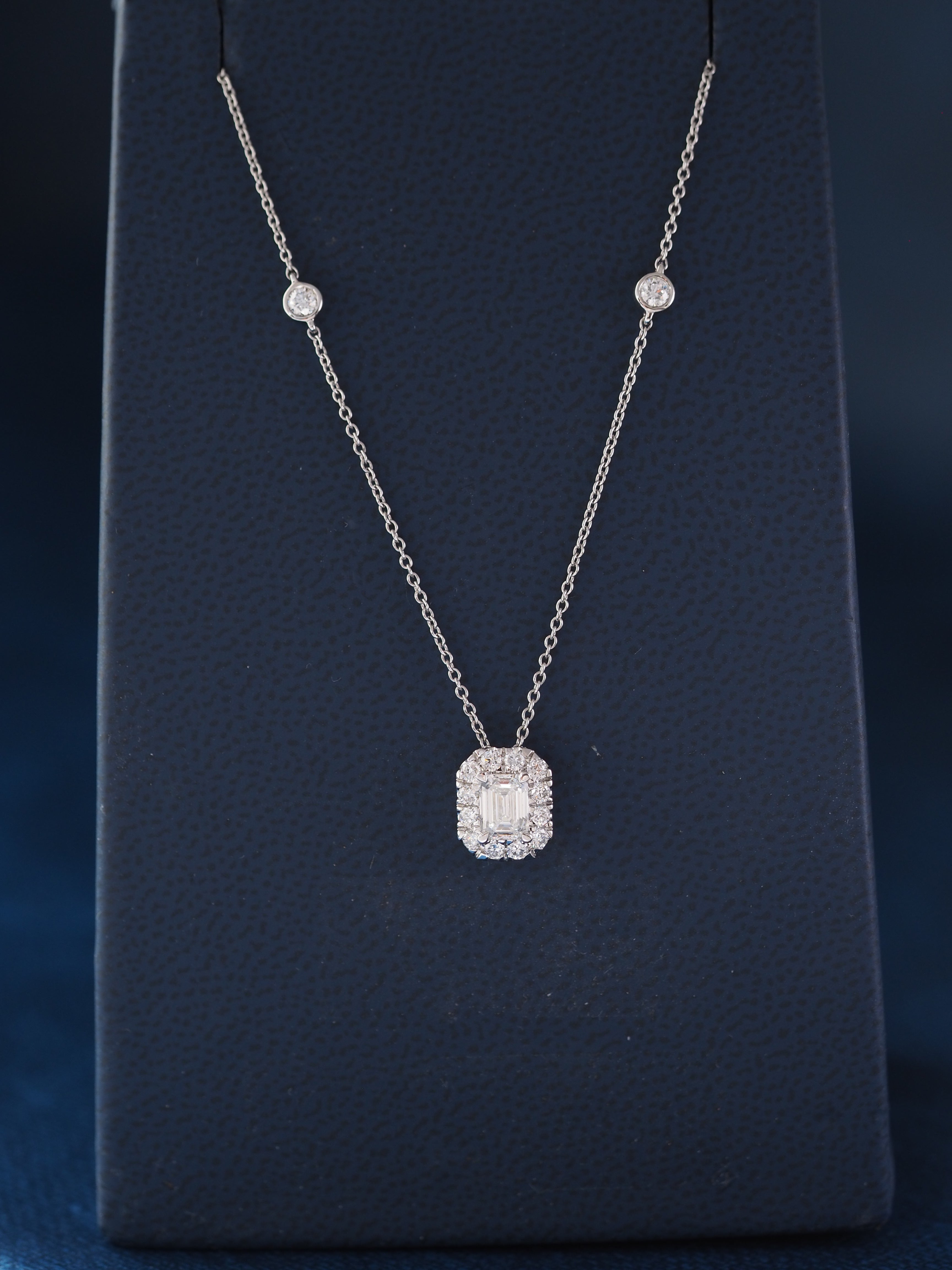 Emerald Cut with Halo Lab Grown Diamond Necklace