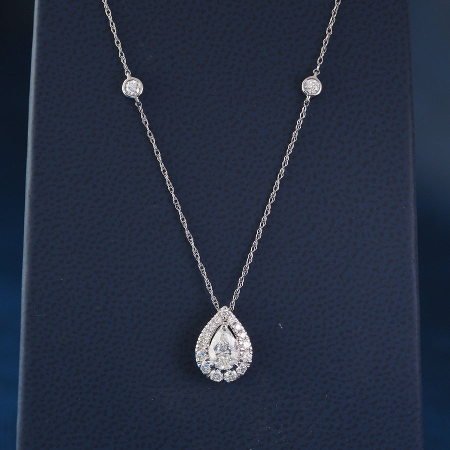 Pear Shape with Halo Lab Grown Diamond Necklace