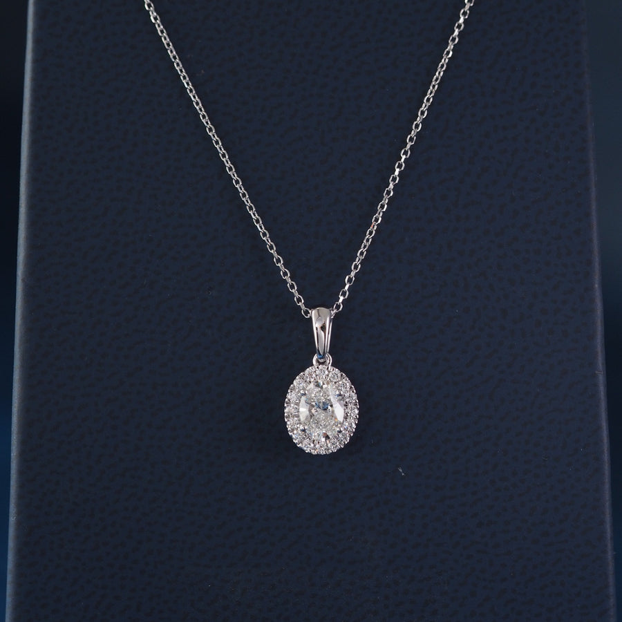 Solitaire Oval Shape with Halo Lab Grown Diamond Necklace