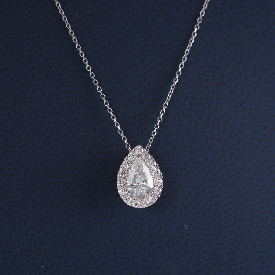 Oval Shape with Halo Lab Grown Diamond Necklace