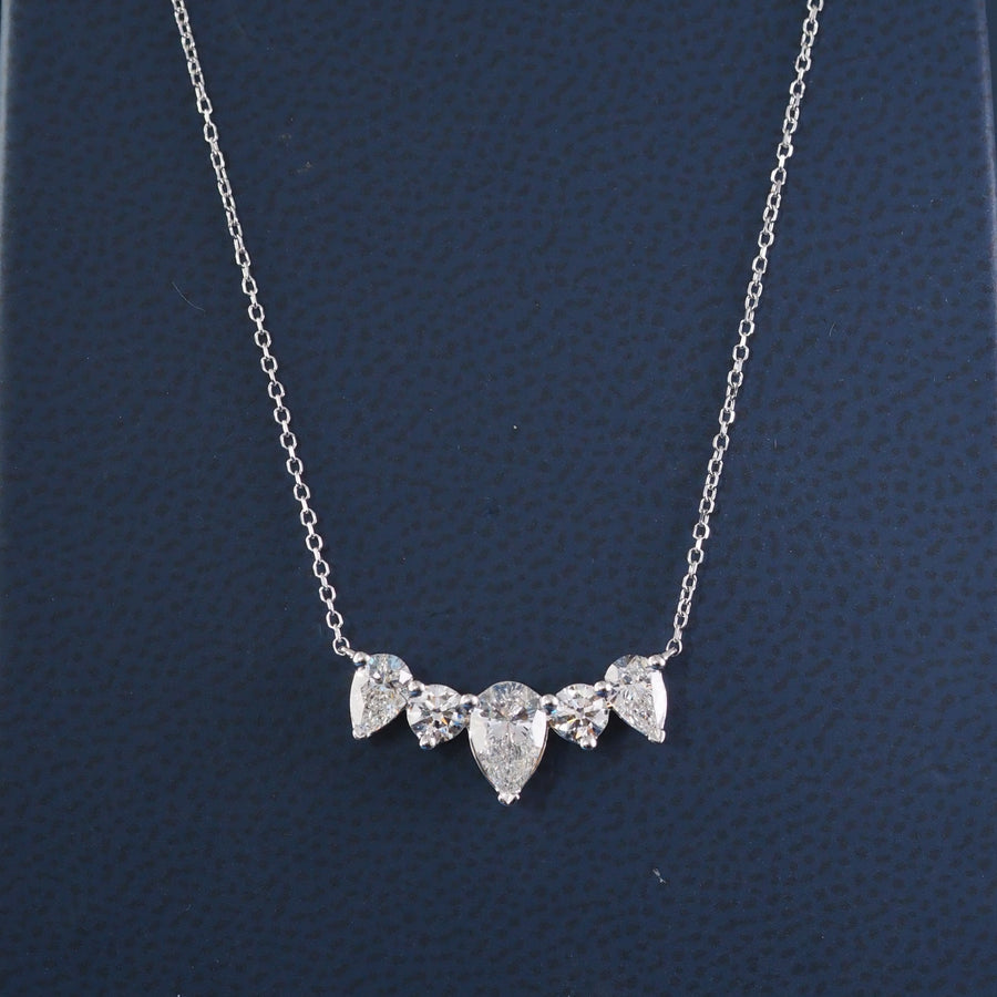 Pear & Round Shape 5-Stone Lab Grown Diamond Necklace