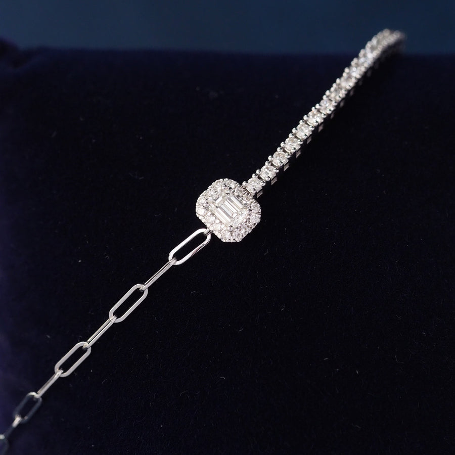 Emerald Cut with Halo Lab Grown Diamond Half Tennis Bracelet