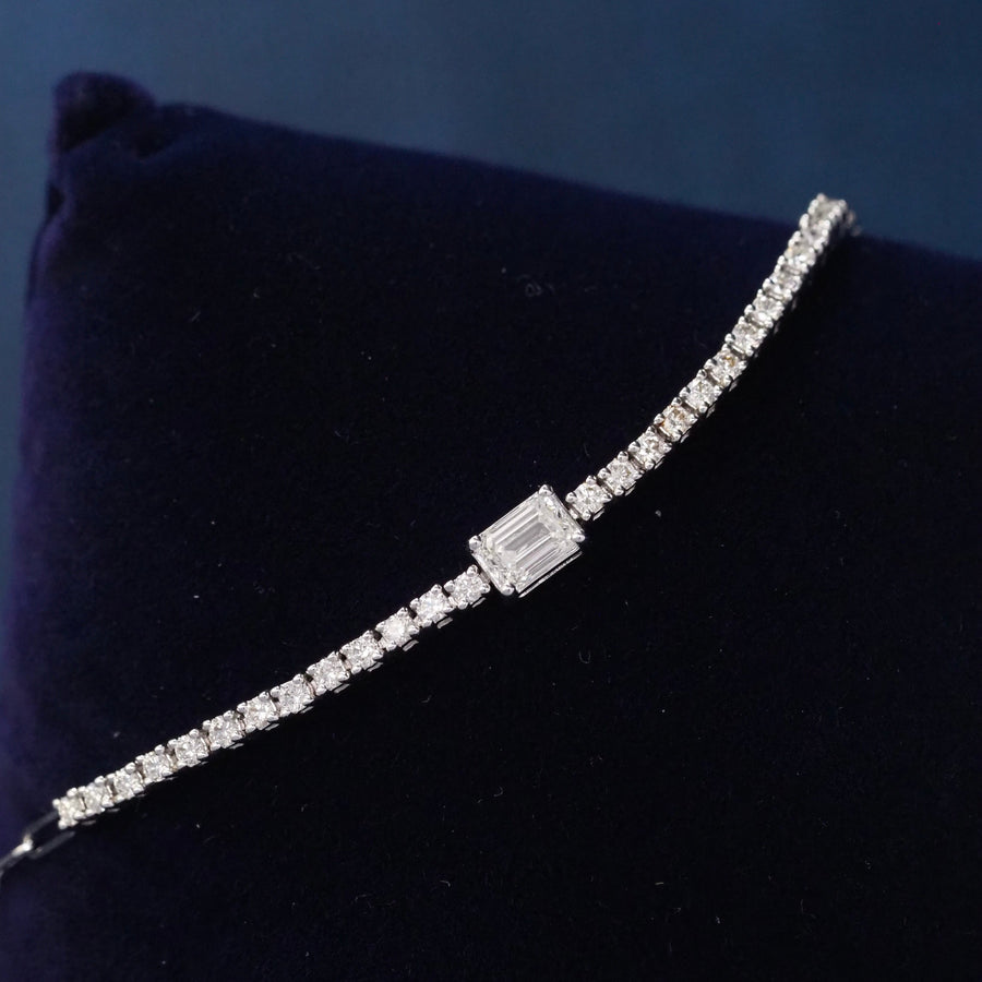 Solitaire Emerald Cut Lab Grown Diamond Tennis Bracelet