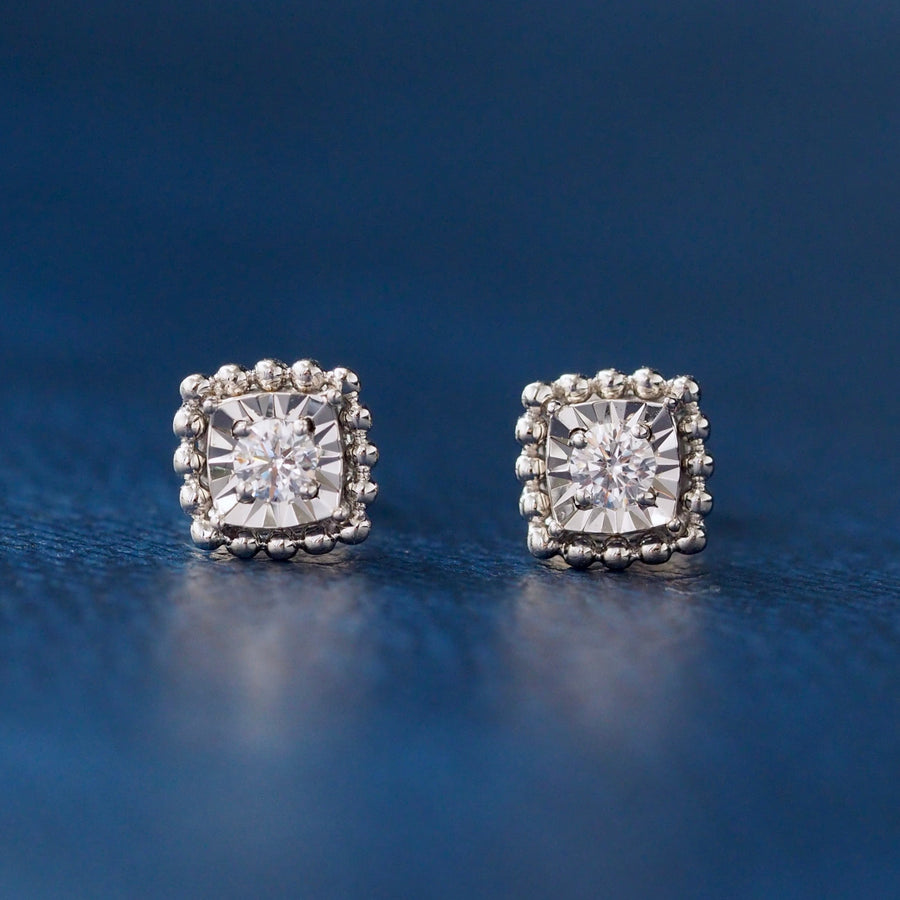 Petite Silver Stud Earrings Square Shape