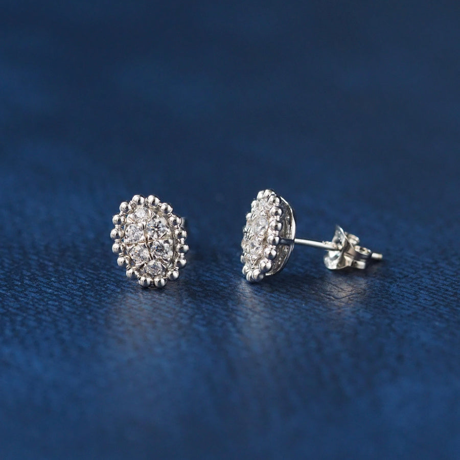 Petite Silver Cluster Stud Earrings Oval Shape