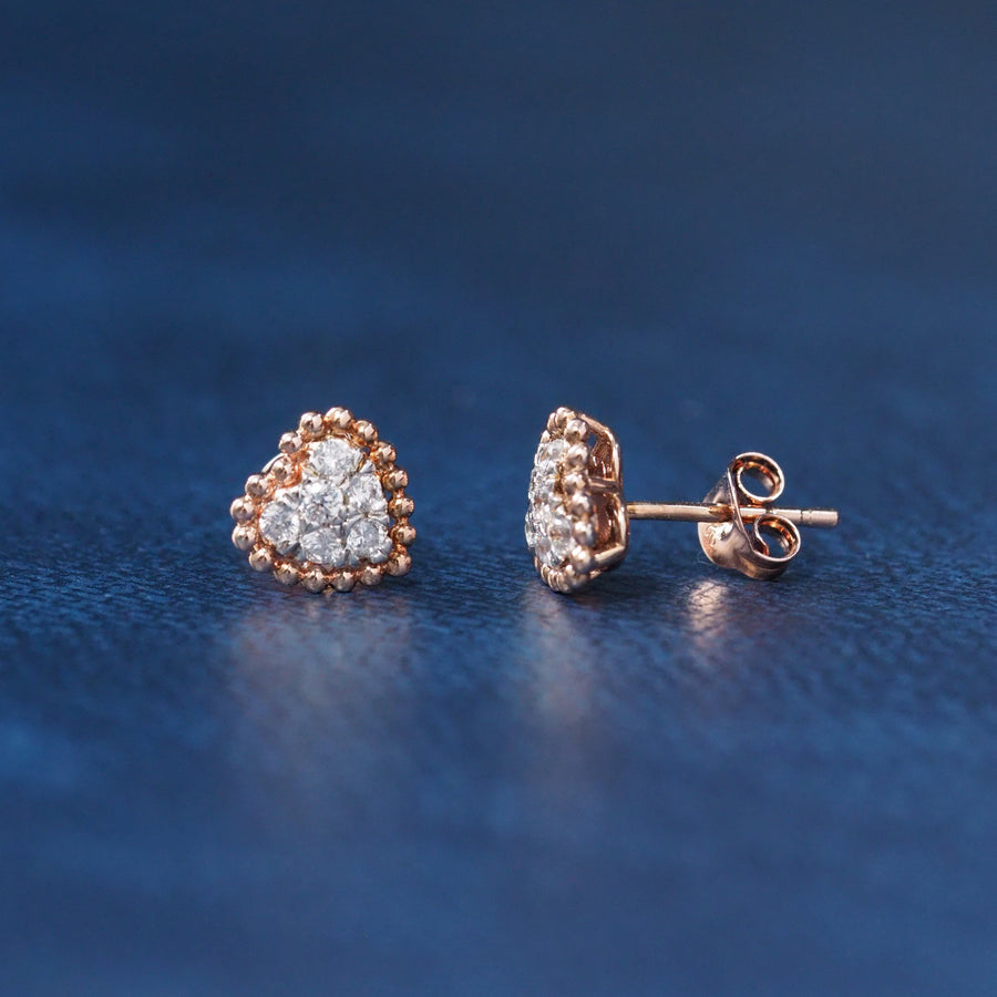 Petite Silver Cluster Stud Earrings Heart Shape