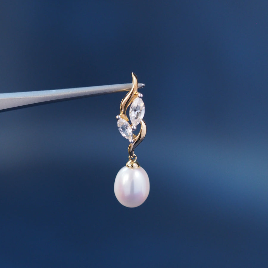 10 Karat Yellow Gold Pearl and Created White Sapphire Pendant