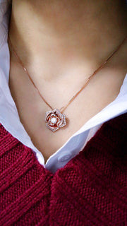 Silver Flower Necklace in 14K Rose Gold Plating
