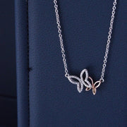 10K Rose Gold & Silver Butterfly Necklace