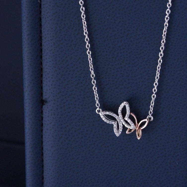 10K Rose Gold & Silver Butterfly Necklace