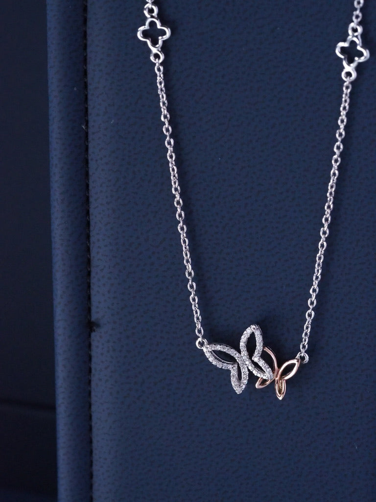 10K Rose Gold & Silver Butterfly Necklace