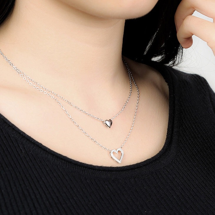 Silver Double Layered Heart Necklace