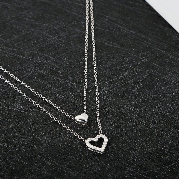 Silver Double Layered Heart Necklace