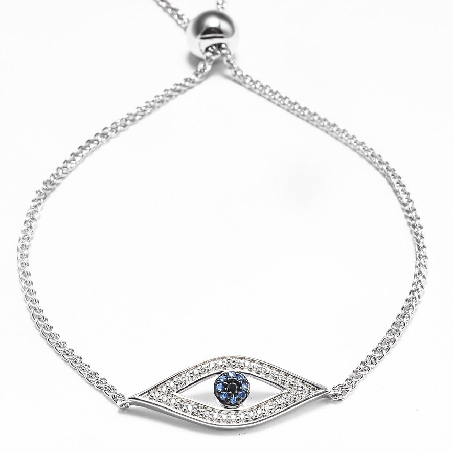 Silver Evil Eye Bolo Bracelet