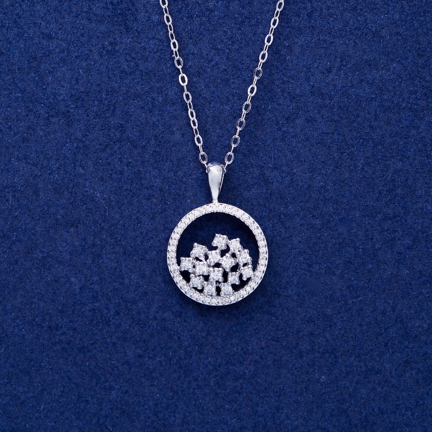 Silver Round Scattered Stars Necklace