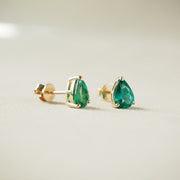 14 Karat Yellow Gold Natural Emerald Pear Shape Stud Earrings