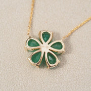 14 Karat Yellow Gold Green Emerald Flower Necklace