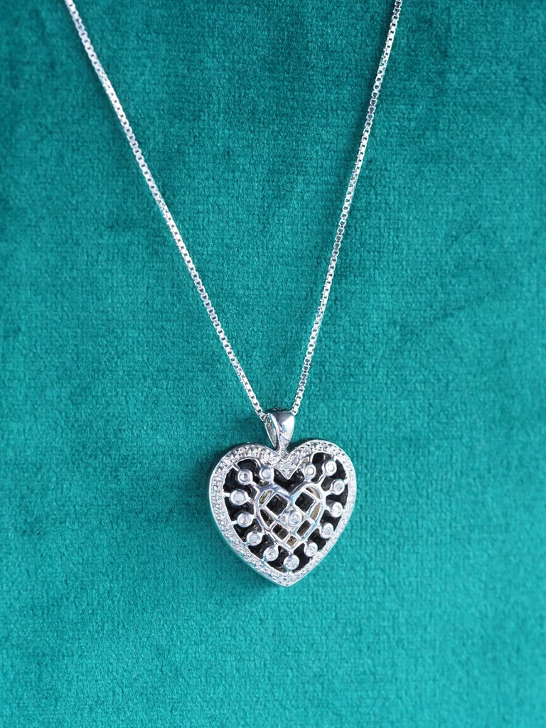 Silver Diamond Heart Pendant with Chain