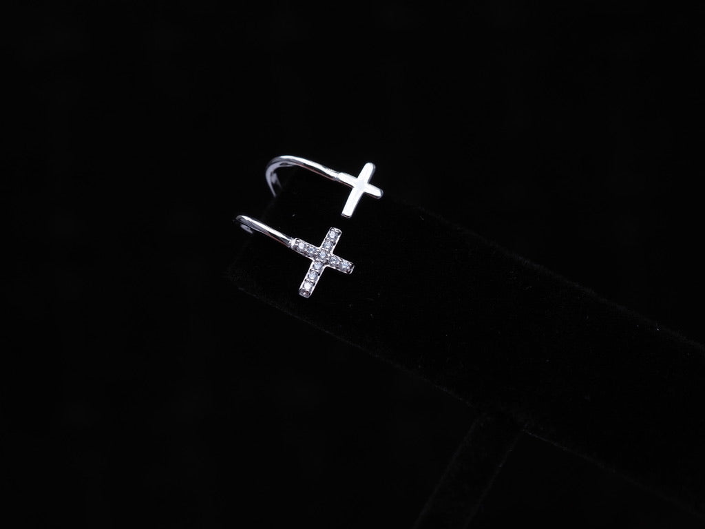 Silver Cross Stud & Cuff Earrings