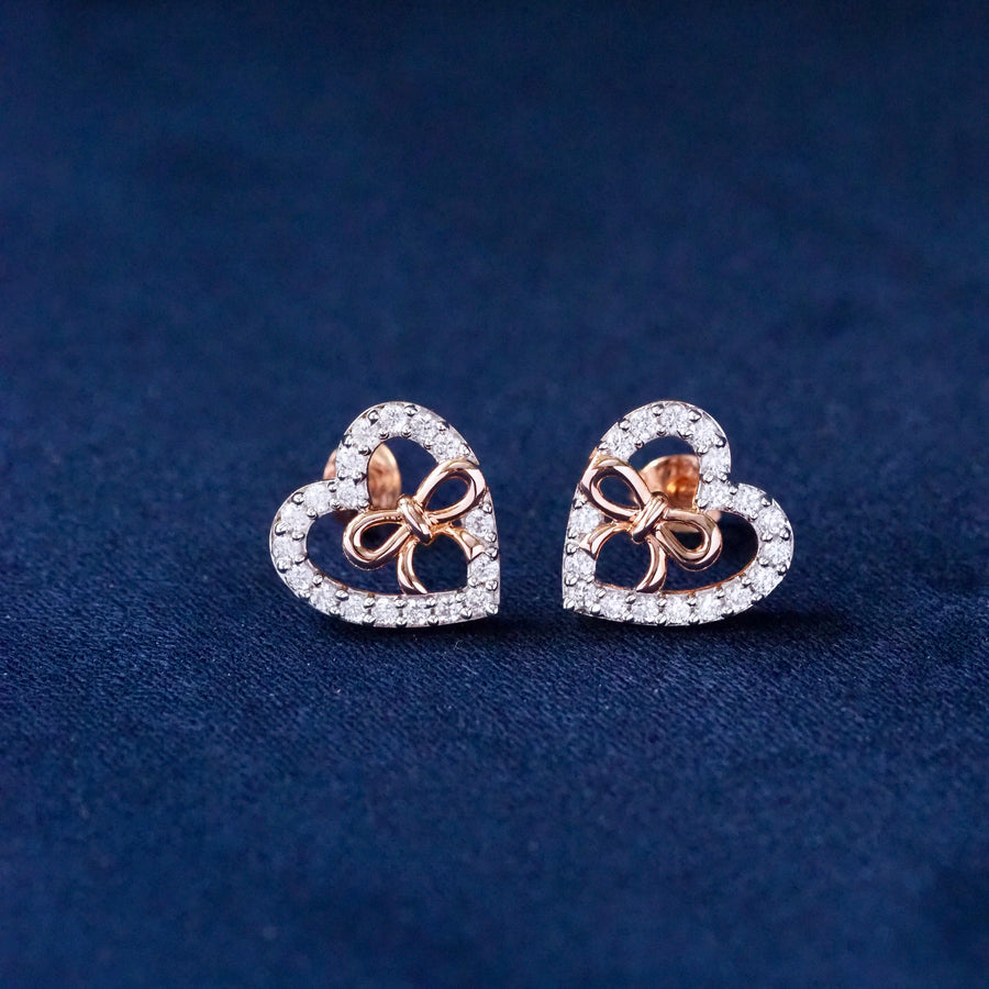 Silver Heart Ribbon Earrings
