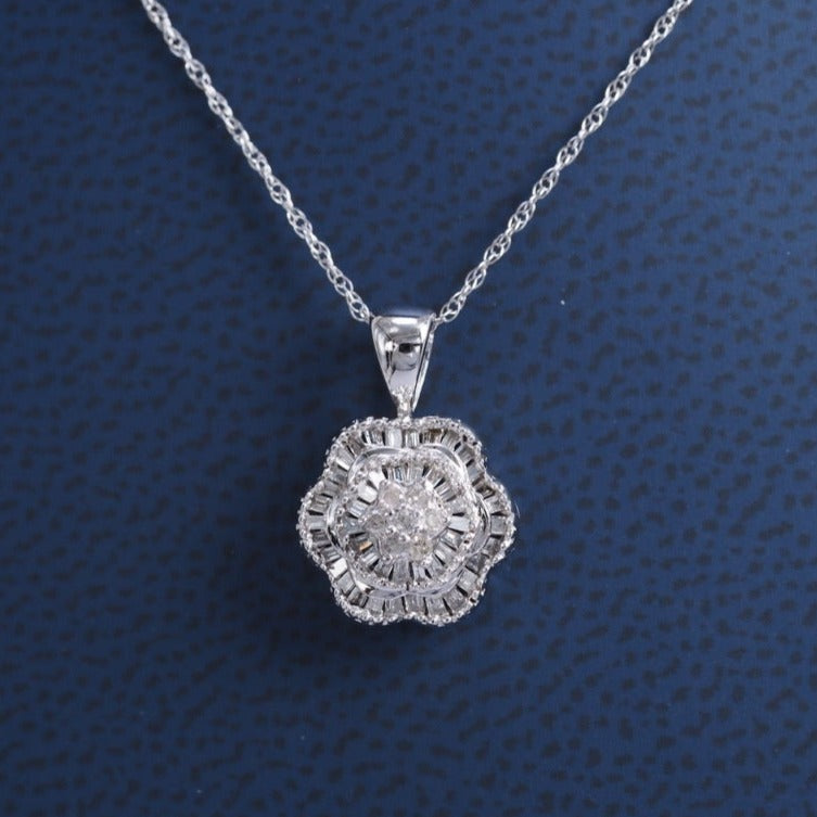 10K White Gold Cluster Diamond Pendant
