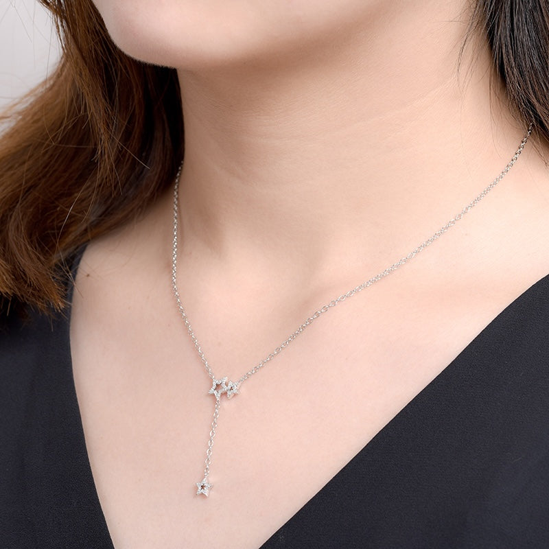 Silver Y-Lariat Stars Necklace