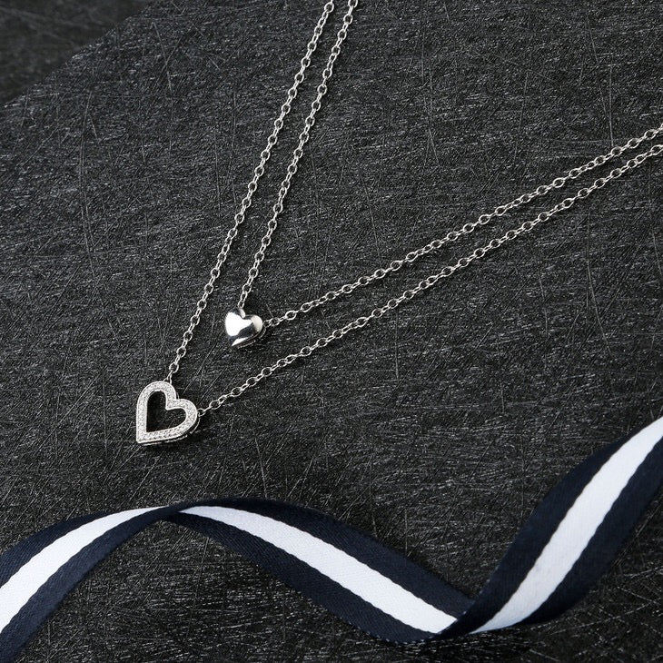 Silver Double Layered Heart Necklace