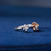Silver Duo Flower Open Ring