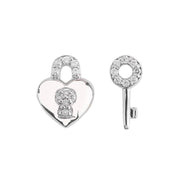 Silver Heart Lock & Key Earrings