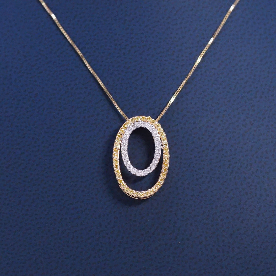 14K Yellow Gold Double Oval Pendant with 0.50ct White & Yellow Diamonds