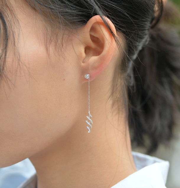 Silver 2-way Dangling Twist  Earrings